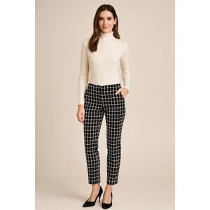 Ann Taylor Black Ivory‎ Grid Print Modern Straight Leg Pants 10 Academia 61-41